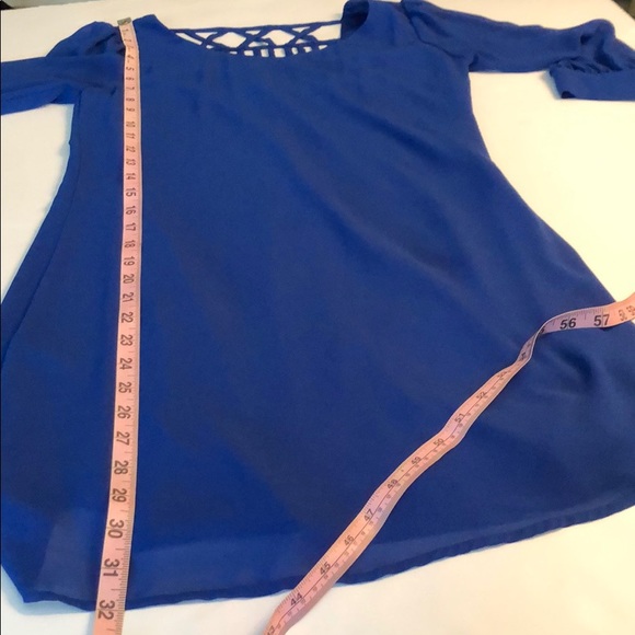 Bright blue dress geometric open back design XS - Picture 4 of 8